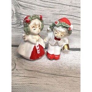 1950s Miniature NAPCO Christmas Kissing Angels Set Of 2 Bone China Spaghetti